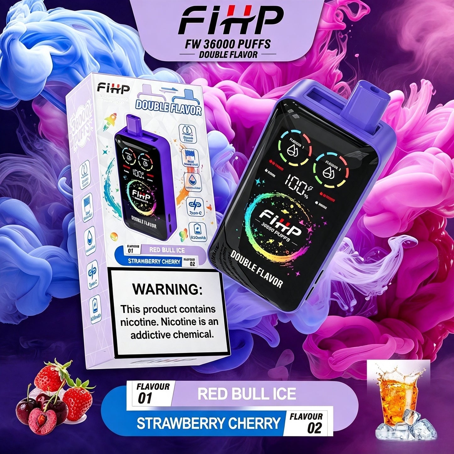 Papieros elektroniczny FIHP 🚀 Jednorazowy papieros elektroniczny o dwóch smakach (36 000 zaciągnięć)