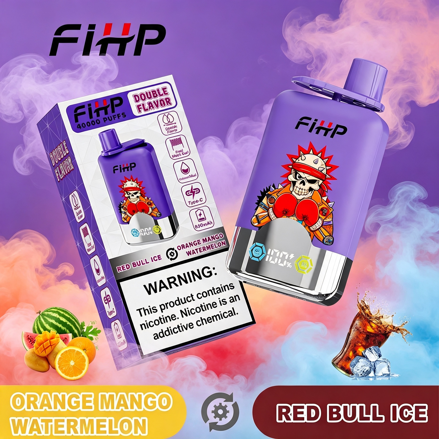 E-papieros FIHP🚀, jednorazowy e-papieros o podwójnym smaku (40 000 zaciągnięć)