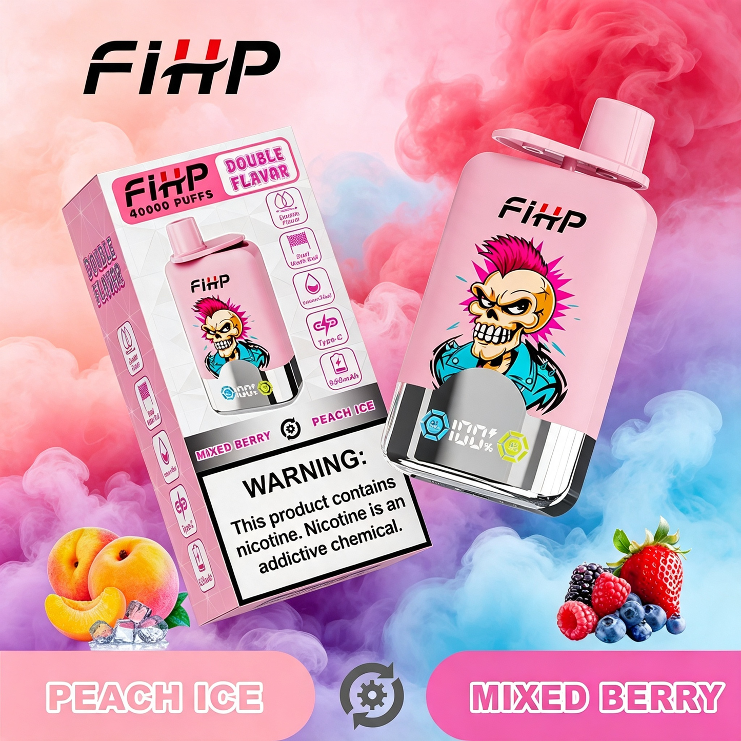 E-papieros FIHP🚀, jednorazowy e-papieros o podwójnym smaku (40 000 zaciągnięć)