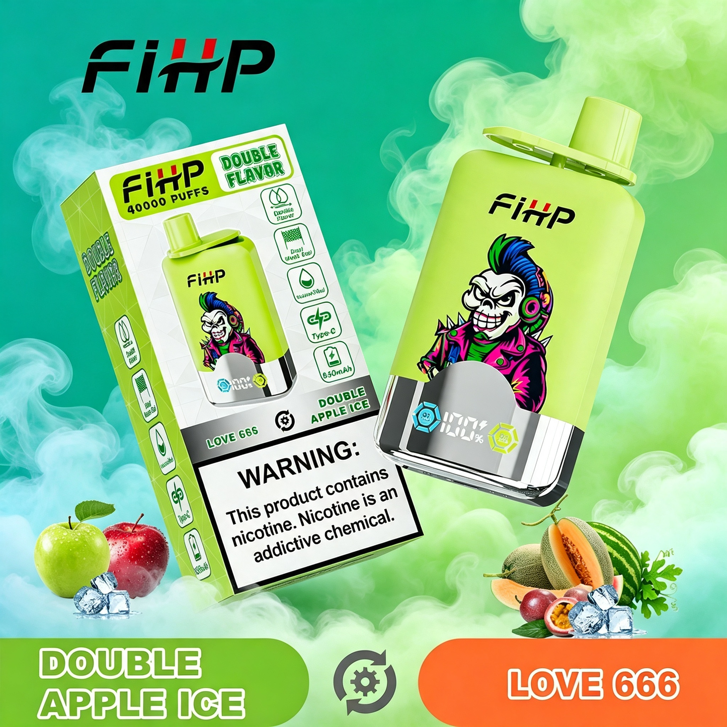 E-papieros FIHP🚀, jednorazowy e-papieros o podwójnym smaku (40 000 zaciągnięć)