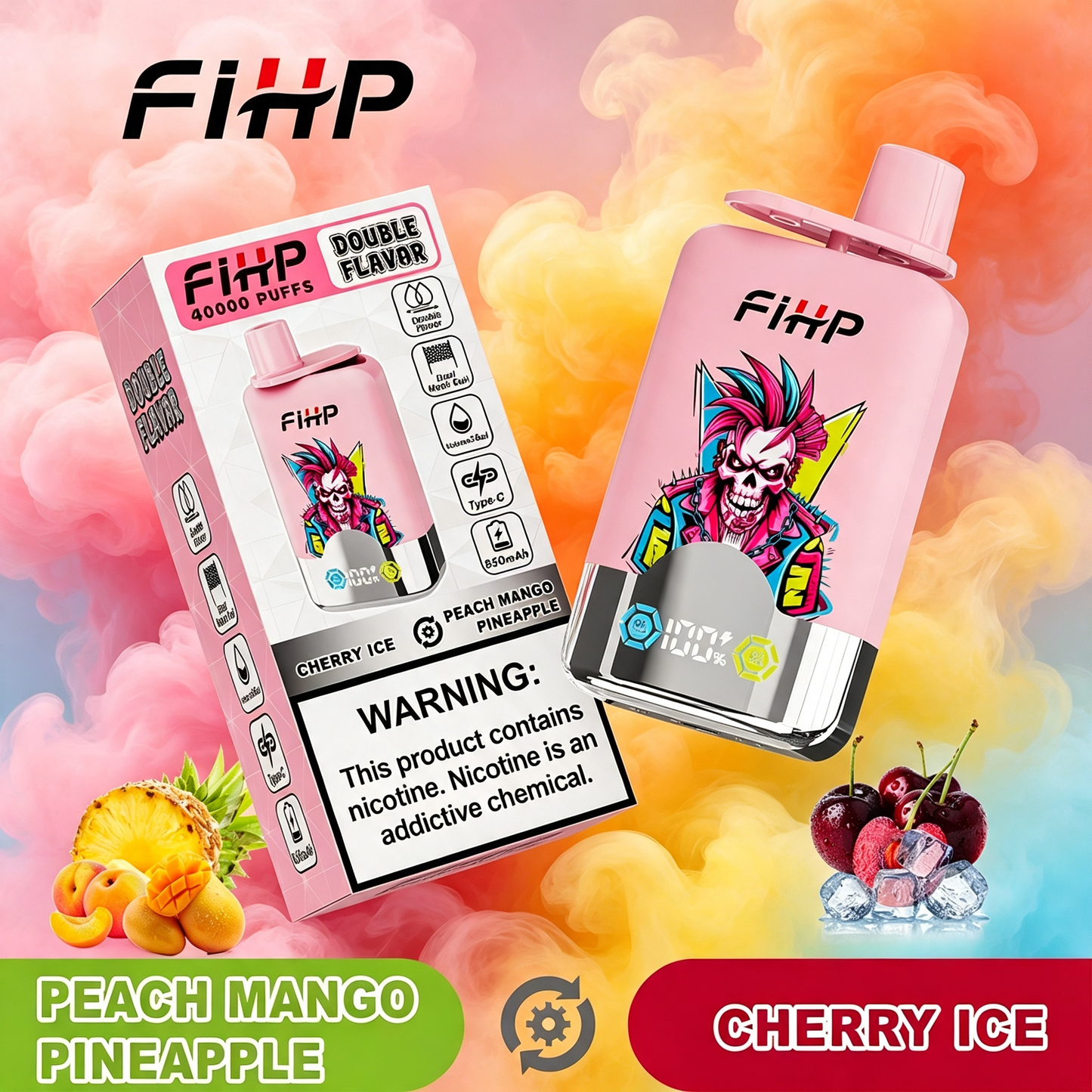 E-papieros FIHP🚀, jednorazowy e-papieros o podwójnym smaku (40 000 zaciągnięć)