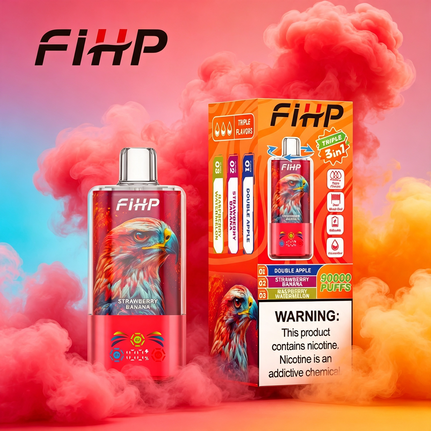Papieros elektroniczny FIHP🚀, jednorazowy papieros elektroniczny o trzech smakach (90 000 zaciągnięć)