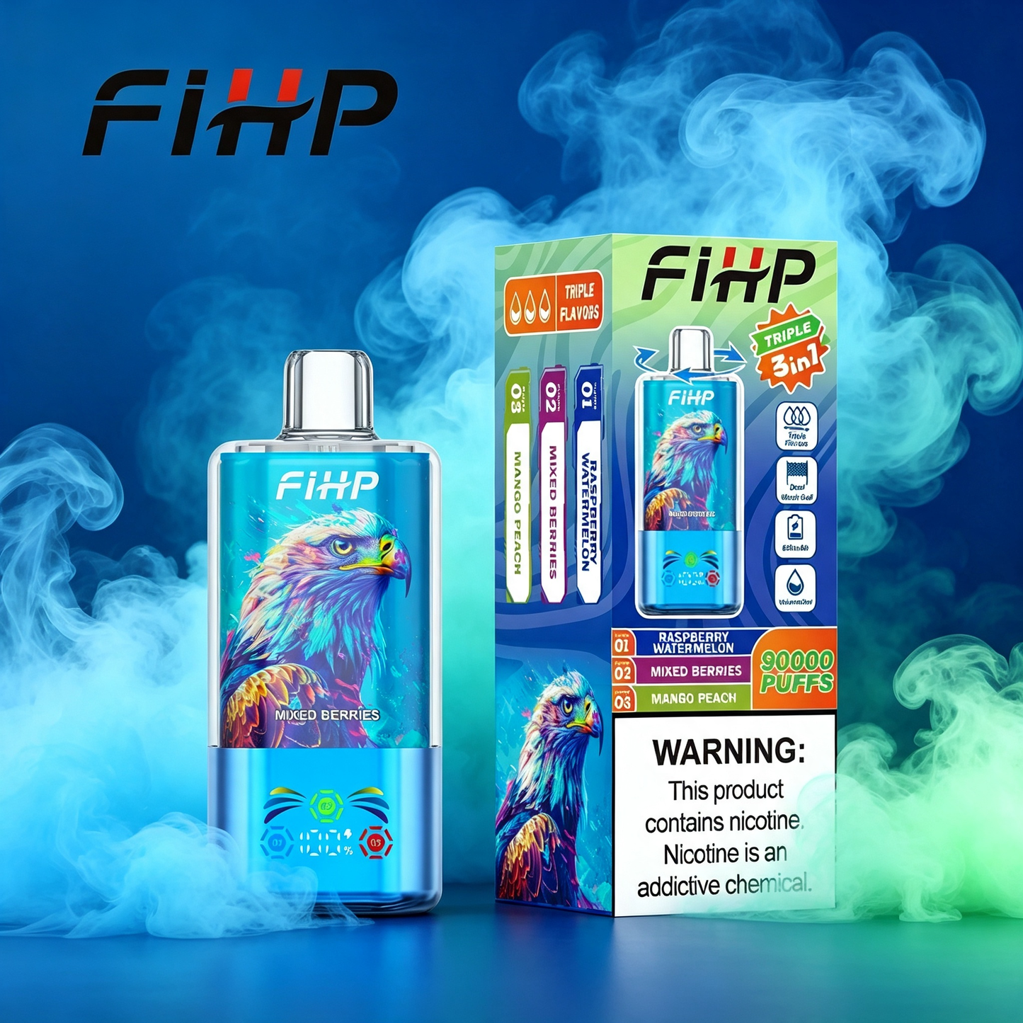 Papieros elektroniczny FIHP🚀, jednorazowy papieros elektroniczny o trzech smakach (90 000 zaciągnięć)
