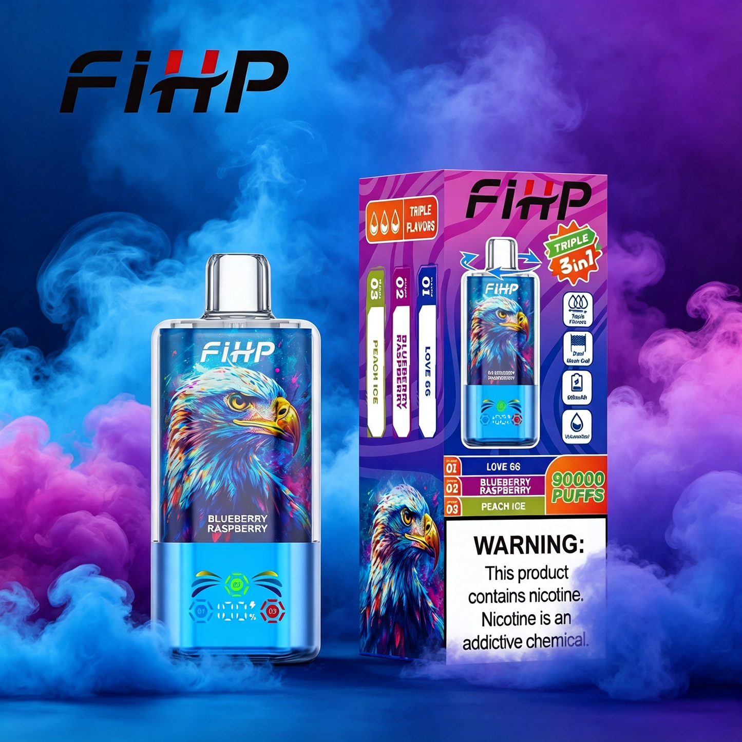 Papieros elektroniczny FIHP🚀, jednorazowy papieros elektroniczny o trzech smakach (90 000 zaciągnięć)